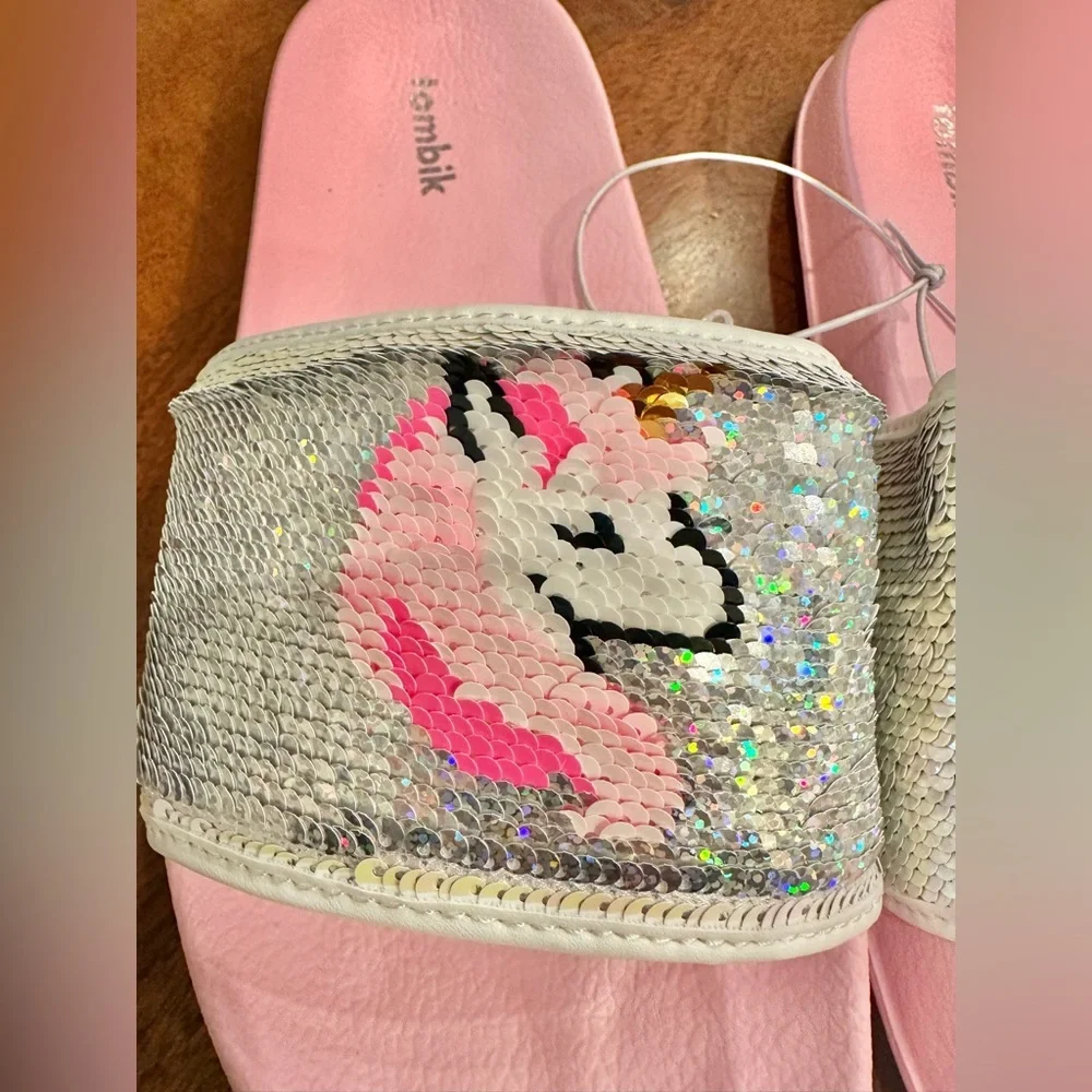 Unicorn Flip Sequin Girls Slide Sandals New! Size 3-4